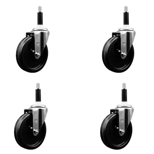 5'' SS Phenolic Wheel Swivel 7/8'' Expanding Stem Caster Set, 4PK
